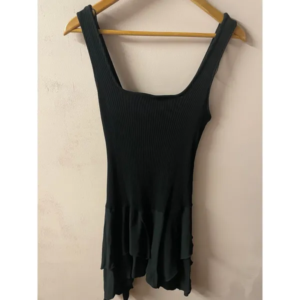 Zara Black Ribbed Bodice Asymmetrical Tiered Flowy Skirt Mini Dress Size M NWT - Image 8