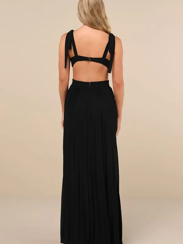NWT Lulu's Black Pleated Halter Maxi Dress - Image 9