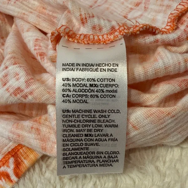 Chico's Orange Red Pattern Short Button Detail Sleeves Hi Low Crop Top SZ 3 / XL - Image 6