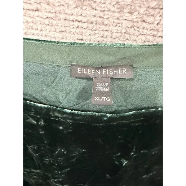 Eileen Fisher Womens Top XL Green Crushed Velvet Silk Blend Short Sleeve Tee - Image 4
