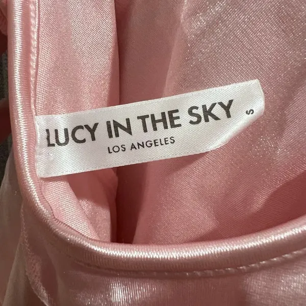 Lucy in the Sky Los Angeles Ruffle Halter Dress Pink Sz Small Lingerie Tie Back‎ - Image 3