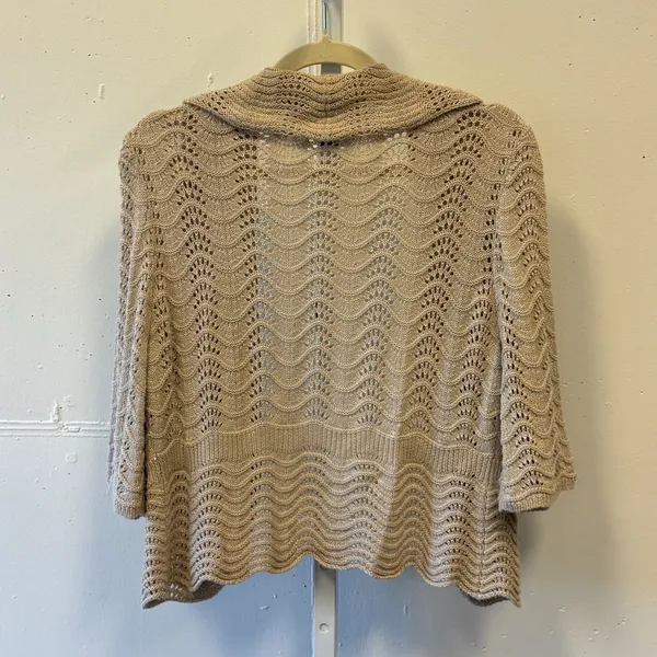Y2K INC International Concepts Tan Pointelle Crochet Open Cardigan XL 3/4 Sleeve - Image 2
