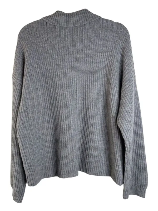 Quince Australian Merino Wool Collared Cable Cardigan Heather Grey XS - Image 3
