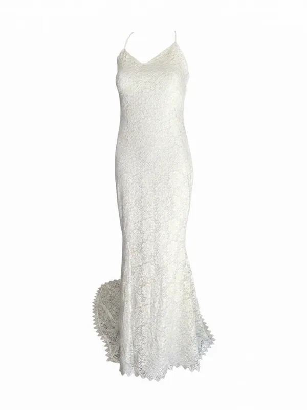 NWT Lulus Perfectly Beloved White Lace Sleeveless Lace-Up Maxi Dress M $148 - Image 6