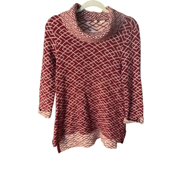 Anthropologie Moth Cowled Galena Pullover‎ Red Motif Sz small - Image 3