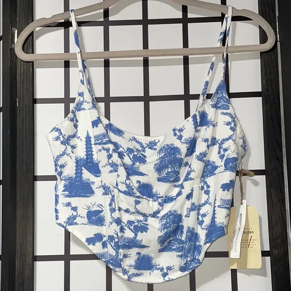 White and Blue Toile de Juoy Women's corset/crop top size m - NWT! - Image 2