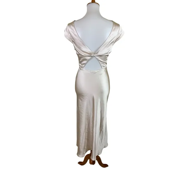 Fortunate‎ One Champagne Satin Midi Dress Cap Sleeve Open Back Slip Dress Small - Image 3