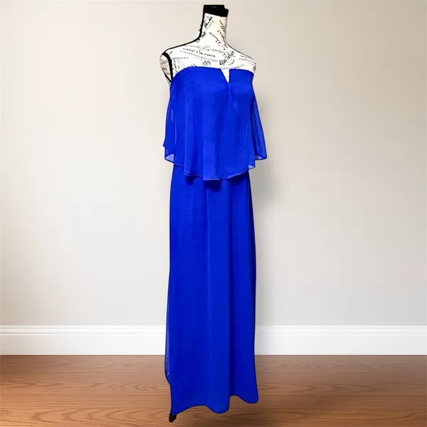 City‎ Triangles Blue Maxi Dress Strapless Chiffon Ruffle Formal Homecoming - Image 3