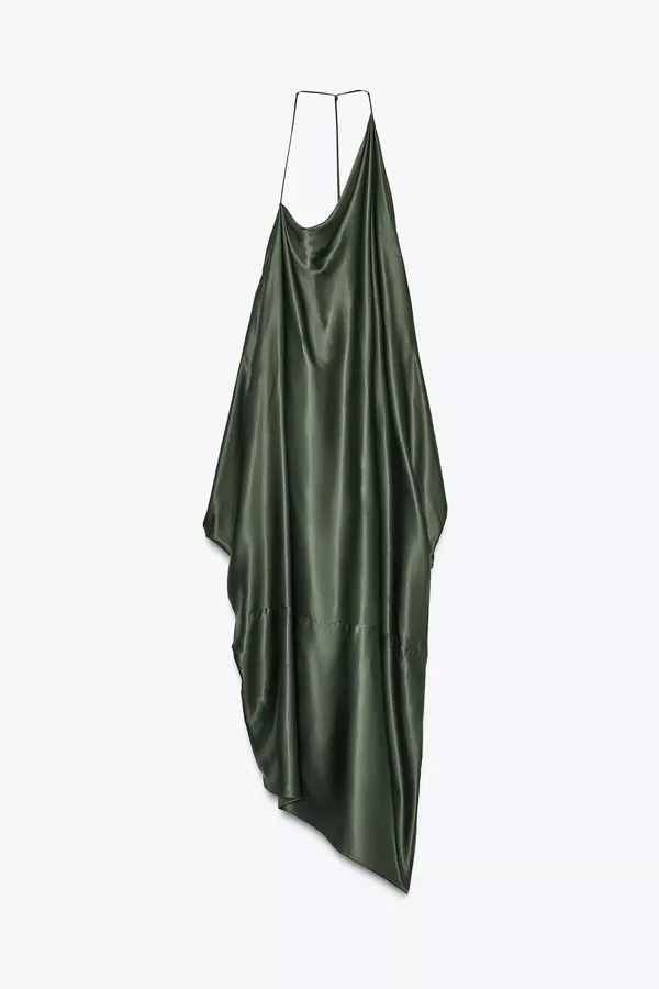 Zara Elegant Green One-Shoulder asymmetric maxi Dress evening party - Image 9