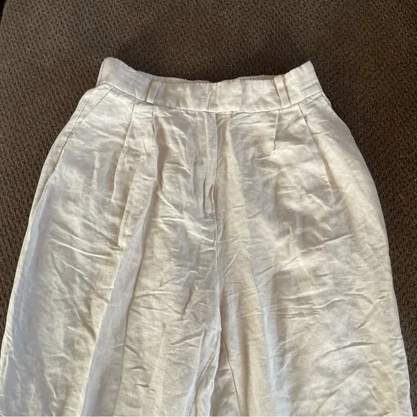 H&M wide leg linen blend trouser pants with pockets size 6 - Image 2