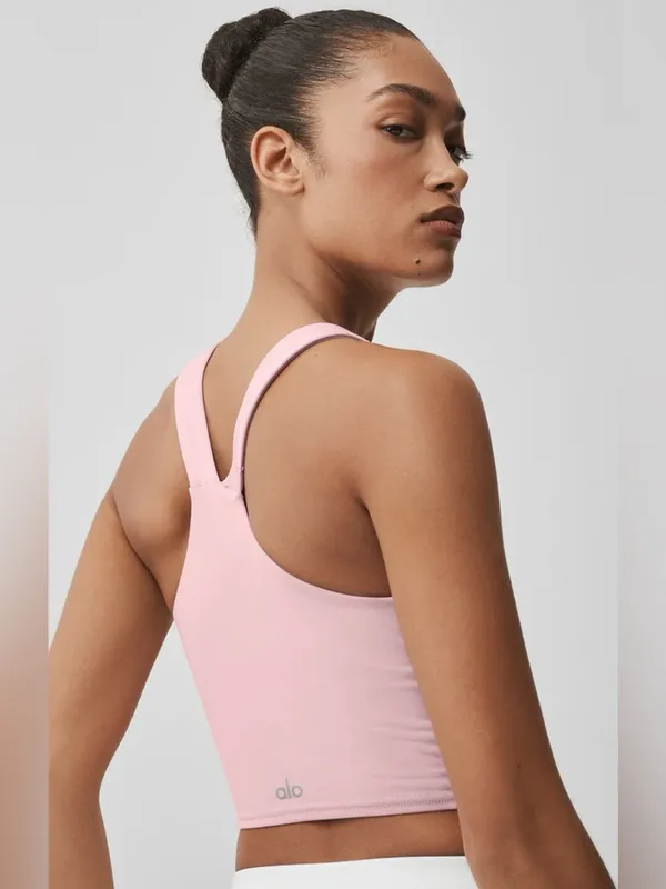 Alo Airbrush Real Bra Tank Racerback Cropped Sports Bra Top Vintage Pink XXS - Image 2
