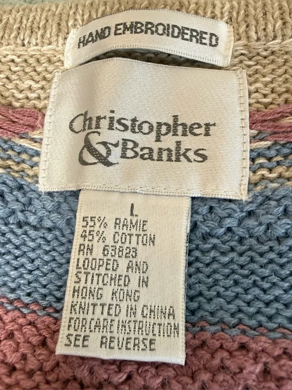 Vintage Hand Embroidered Christopher & Banks Sweater Vest Large Tan Mauve 90s - Image 4