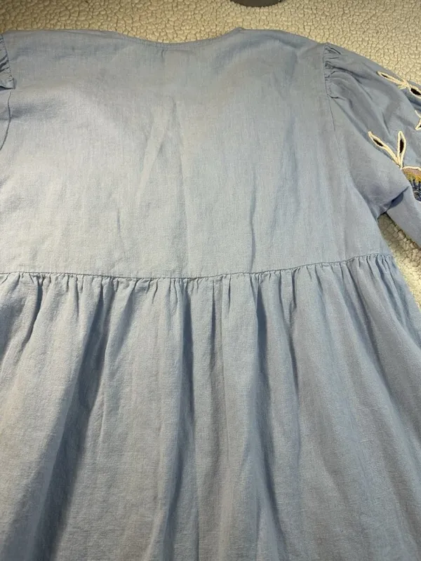 Zara Floral Embroidered Cotton Linen Dress Women’s Size S - Image 11