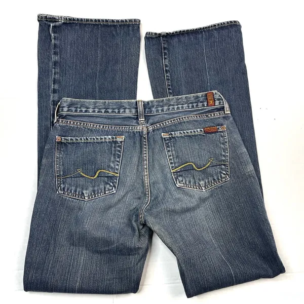 7 For All Mankind Y2K Lowrise Yellow Tan Mineral Wash Flare Jean - Image 2