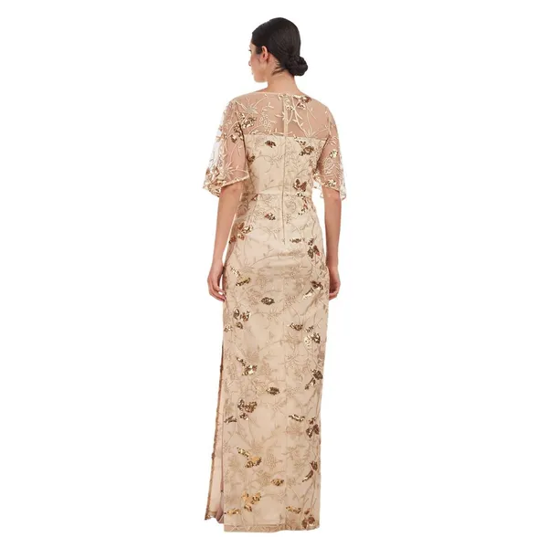 NWT JS Collections Sleeve Sequin Embellished Column Gown Dress Gold Yellow 18 - Image 2