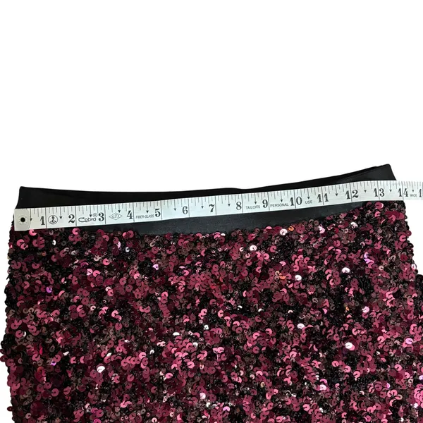 Rebecca Taylor‎ Midi Stretch Sequin Straight Skirt Size L Pink Purple Party - Image 5