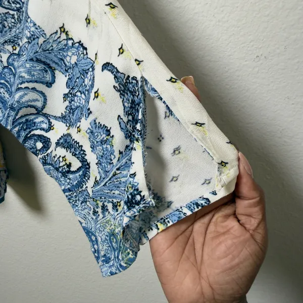 Free People Women Lola Floral Top Large Blue Patchwork Paisley‎ Button Front - Image 6