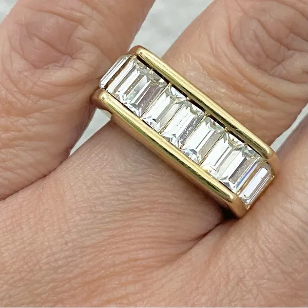 Vintage 18KGE Gold Electroplated Pave Baguette Clear Stones Flat Top Unisex Ring - Image 8