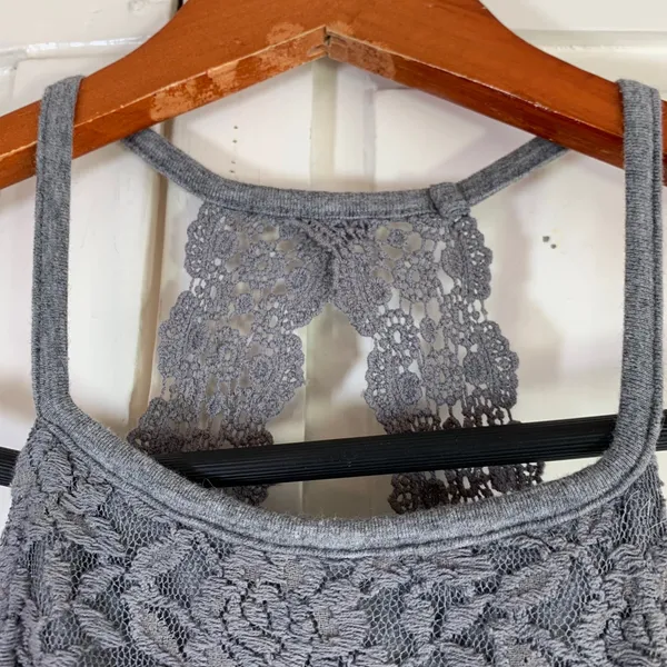Abercrombie Fitch Gray Lace Neckline Fit Flare Dress‎ Women's Size S Casual Sexy - Image 2