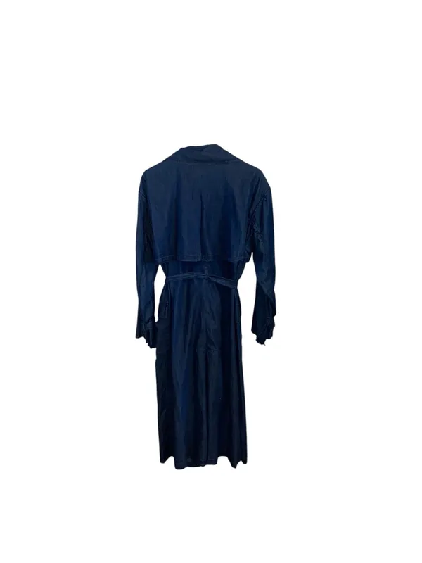 JustFab Double Breasted Longline lightweight Denim Trench Coat Belted minimalist - Image 16