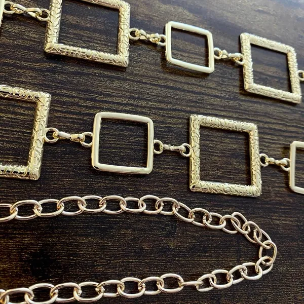 Gold Y2K Geometric Open Square Waist Chain Belt, Fits 22.5-41 Inches, X7GA1299 - Image 7