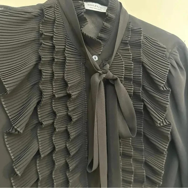 BAILEY‎ / 44 Black Sheer Ruffle Long Sleeve Blouse Womens Small​ - Image 4