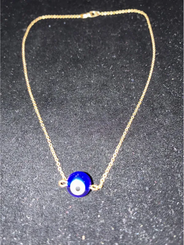 Dainty Blue Evil Eye Protection Necklace – Gold-Toned Chain Amulet 18” - Image 5