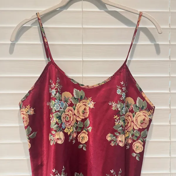 Kathryn Floral Satin Burgundy Mini‎ Slip Dress vintage Lingerie Approx Sz s - Image 3