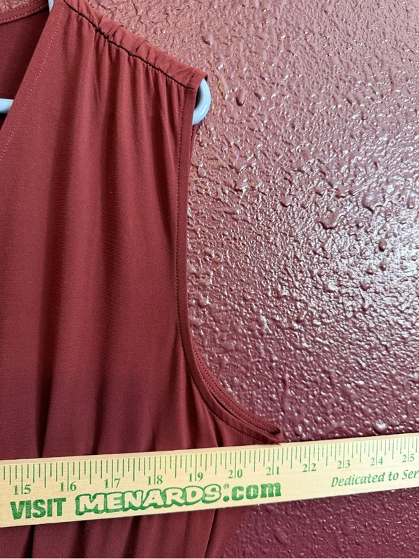Maurices Maroon Jumpsuit Lace Trim, Soft Knit Sleeveless Wide Leg V Neck X Large - Image 3