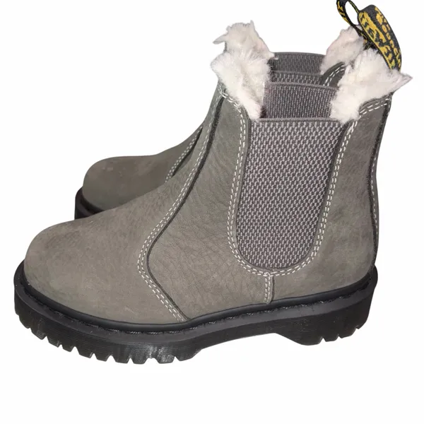 Dr. Martens Gray Tumbled Nubuck Leather Faux Fur Fleece Lined BEX FL Chelsea Boot 36 5 - Image 3