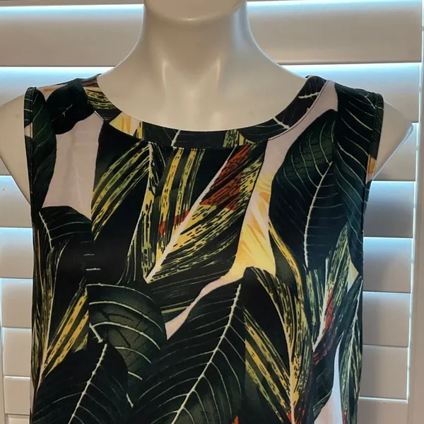 Leaf Pattern Sleeveless Maxi Dress Green Size L - Image 2