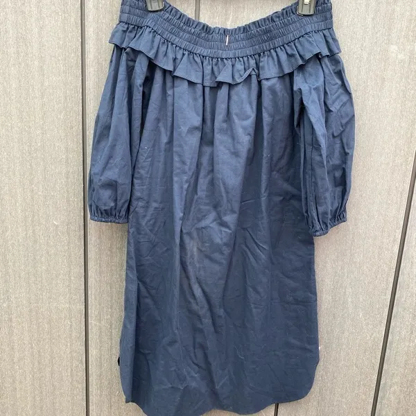 MISA Noemi Off‎ Shoulder Cotton Dress Navy - Image 6