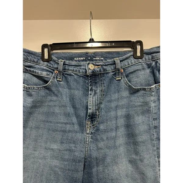 Old Navy Barrel Leg Jeans Womens 14 Blue High Rise Tapered Denim Trendy Med Wash - Image 2