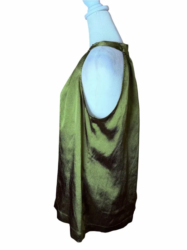 Y2K Apt. 9 Olive Green Satin Sleeveless Top Halter Beaded Sz Large Whimsygoth - Image 2
