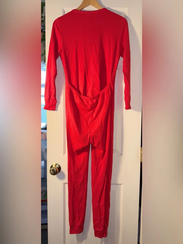 COLORFULLEAF Red Union Suit Onesie Pajamas Butt Flap Thermal Long Johns S - Image 4