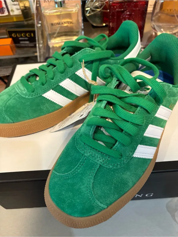 adidas Gazelle Green Suede Sneakers with White Stripes and Gum Sole - Image 2