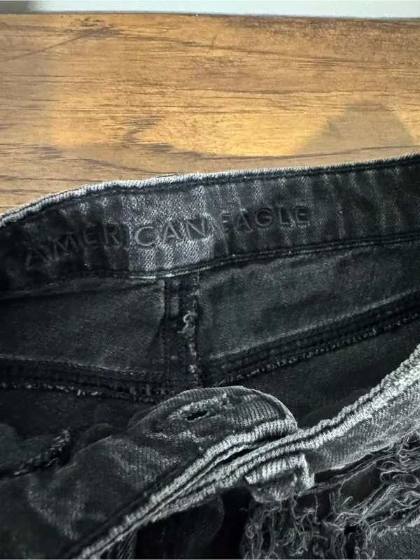 American Eagle Outfitters Washed Black Distressed Denim Shorts - Image 3