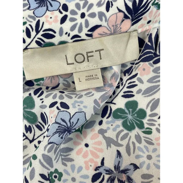 LOFT Square Neck Flutter Sleeve Top Size L White Floral - Image 2