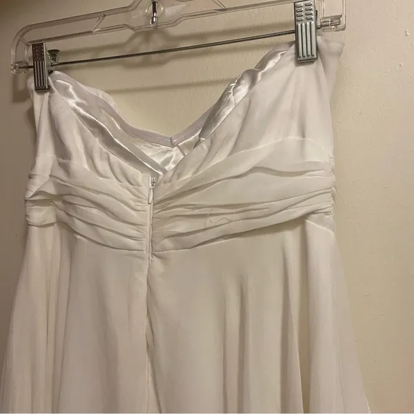 Lulus Womens White Strapless Gown Dress Formal Flowy With Sash M 34” Wedding - Image 8