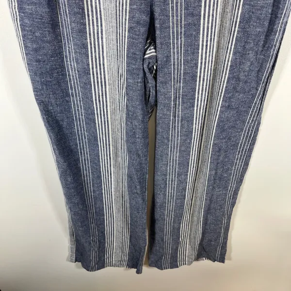Old Navy‎ Womens Blue White Striped Linen Blend Drawstring Straight Leg Pants M - Image 3