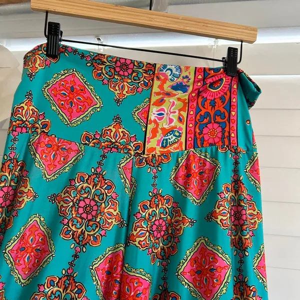 Boho Y2K Psychedelic Paisley Wide Leg Capri Pants flowy relaxed size Large - Image 4