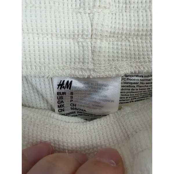 H&M Womens Lounge Pants Cream Waffle Knit Wide Leg Small - Image 4