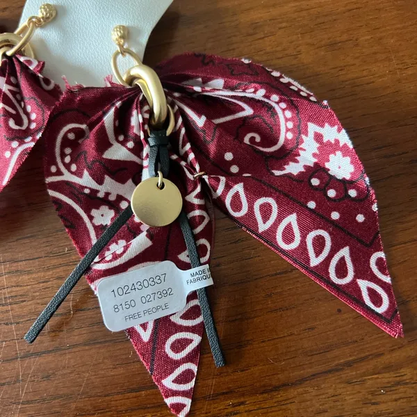 Free People Ariana Ost Red Gold Bandana Western Boho Earrings - Image 3