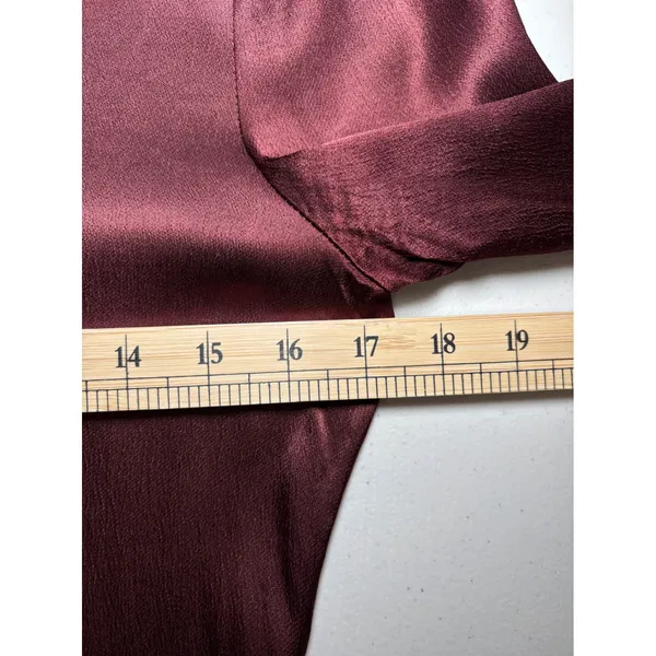 Zara Brown Satin Mini Dress Size M‎ Long Sleeve Keyhole Back Chocolate Burgundy - Image 9