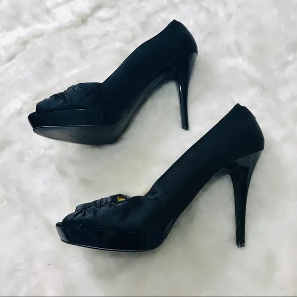 Zara Collection Black Satin High Heel Platform Pumps Size 8/ 39 - Image 4