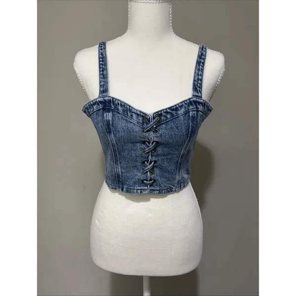 Social Tourist Abercrombie Denim Lace Up Cropped Corset Top Sz M Women’s - Image 7