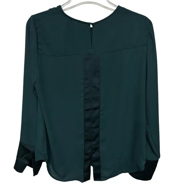 J Crew 365 Dark Emerald Green Evergreen Jewel Tone Pleated Front Blouse‎ Small - Image 4