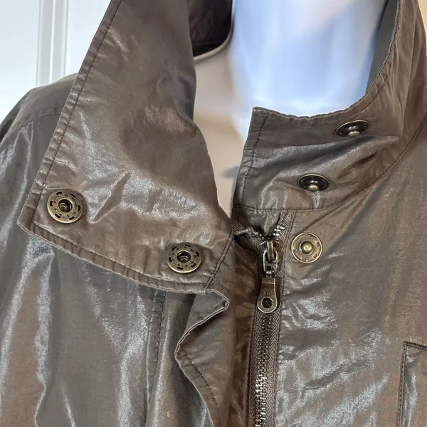 Liz Claiborne Lightweight Utility Jacket Women's L Metallic Brown Zip Snap Waist - Image 6