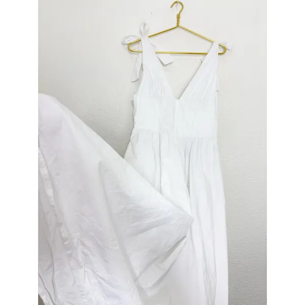 Zara White Poplin Tie Strap Midi Dress Large Milkmaid Corset Drop Waist 0881/334 - Image 13