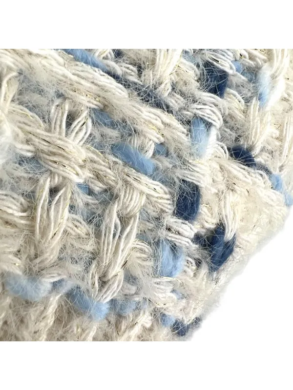 FRNCH Woven Knit Metallic Thread Crewneck Sweater Cream Blue Size S/M NWOT - Image 4